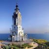 Temple lighthouse in Crimea. Crimea. Temple lighthouse of St. Nicholas the Wonderworker. Location on the map