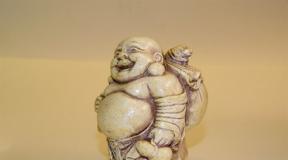 Fat God.  Netsuke catalog.  types, description and meaning of figurines.  What Hotei brings to people